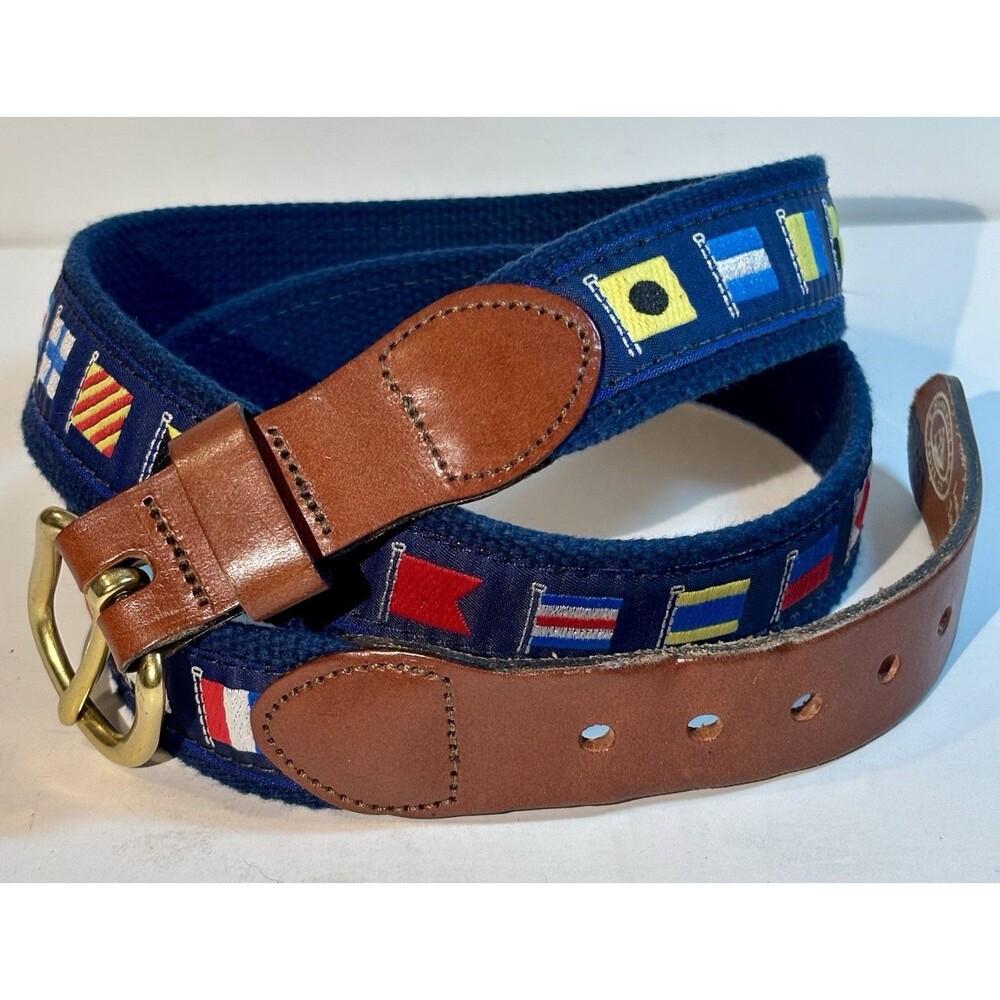 Leather Man Ltd Surcingle Belt Mens 40 Nautical Flag Alphabet Canvas Leather